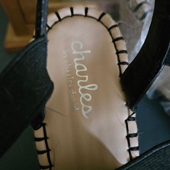 NEW Charles NICK Black Espadrille Wedge Sandals Size 10 Elegant Summer Style - Picture 5 of 6